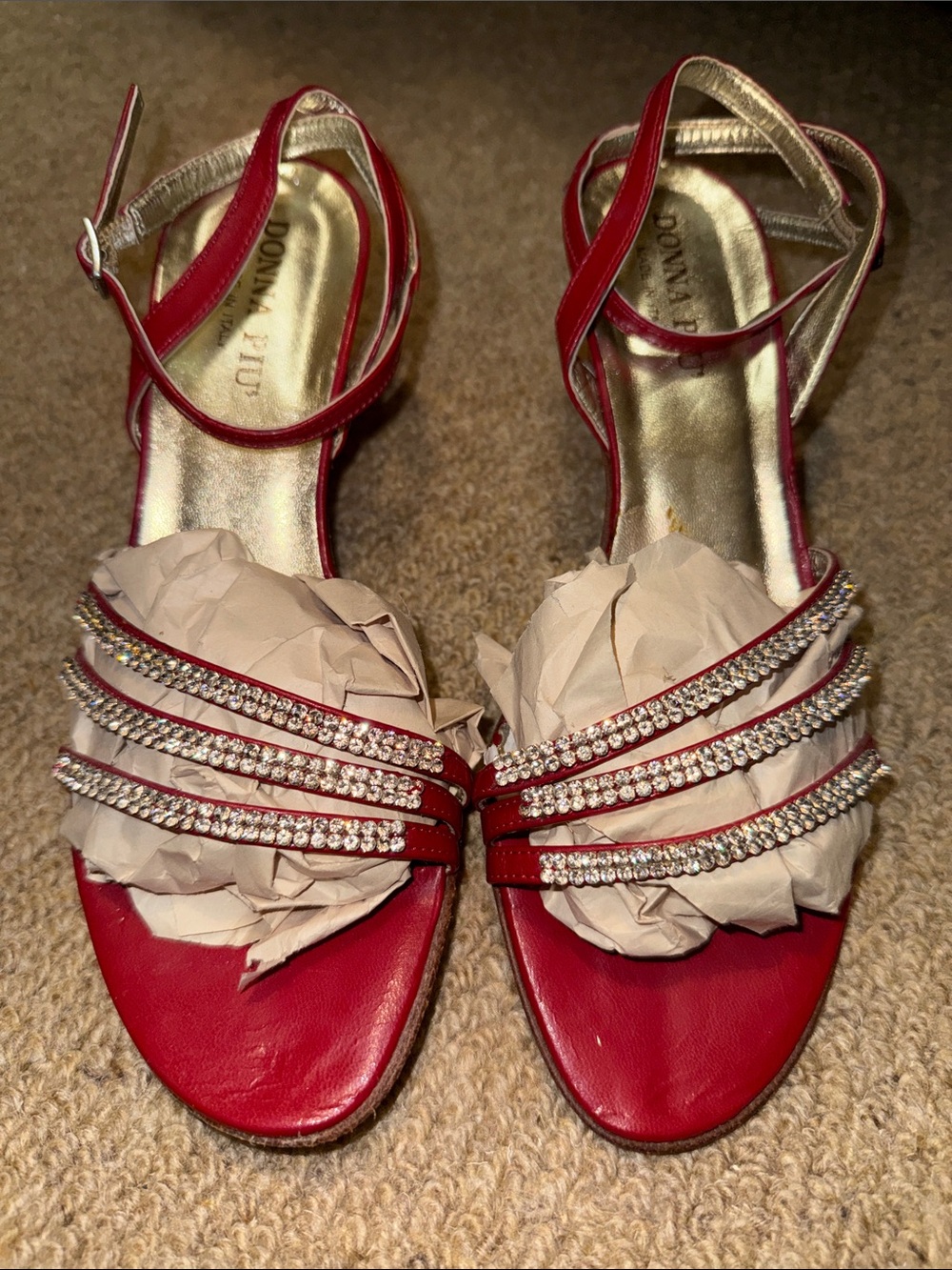 Donna Piu Italian Red Swarovski Crystal Strappy Sandals 37.5